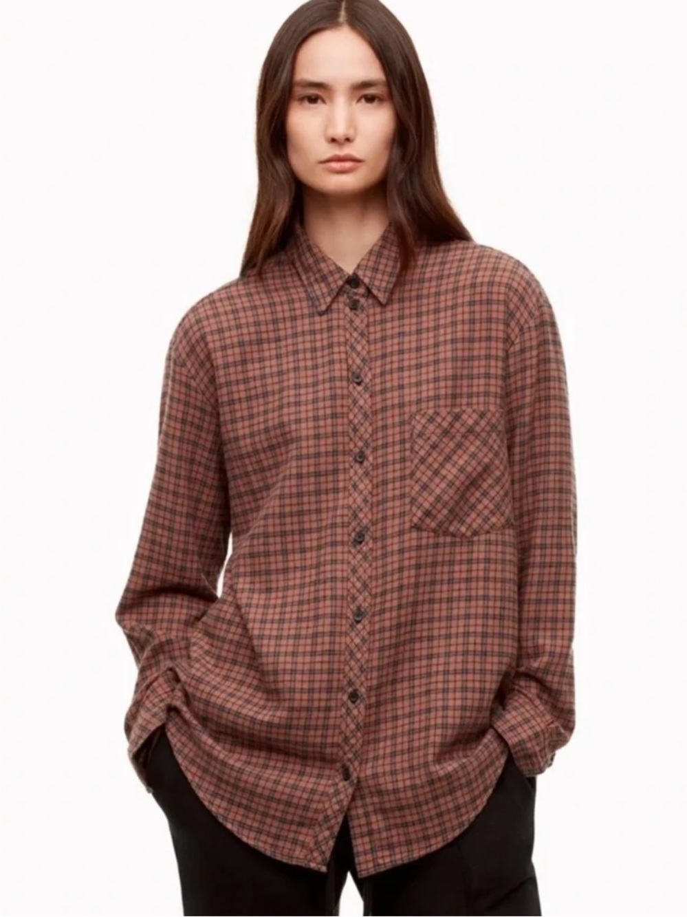 Atitzia Wilfred Free Daphne Plaid Funnel Button Down Shirt Large Multi-Colour